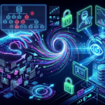 Illustration de style SaaS moderne repr&eacute;sentant un tableau de bord de cybers&eacute;curit&eacute; pour un audit technique RGPD, avec cartographie des donn&eacute;es, indicateurs de conformit&eacute;, tra&ccedil;abilit&eacute; et serveurs s&eacute;curis&eacute;s sous des tons n&eacute;on bleu et violet.